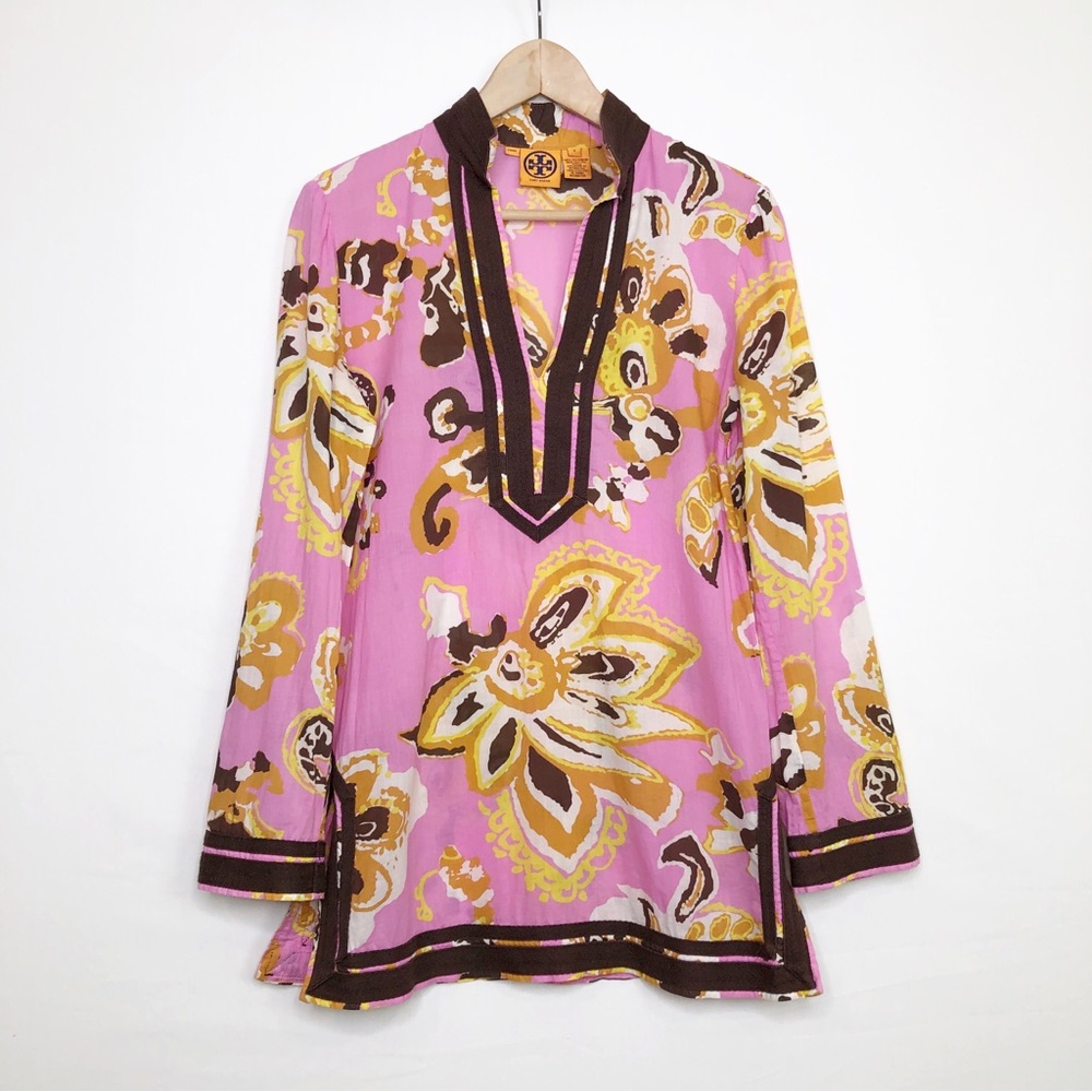 Tory Burch Pink Floral Tunic Top